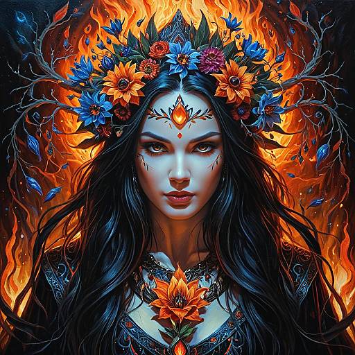 Arcane Sorceress with Fiery Floral Crown