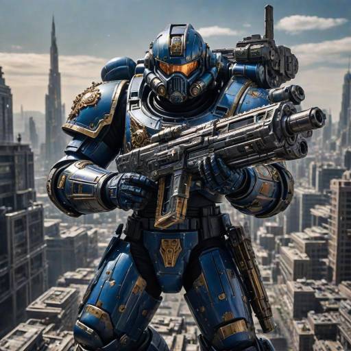 Futuristic Blue Robot Soldier with Rifle