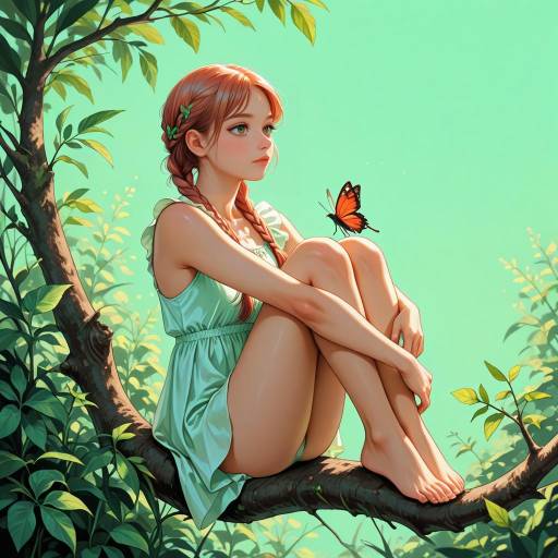 Brave Young Girl with Butterflies and Nature Brave Young Girl with Butterflies and Nature