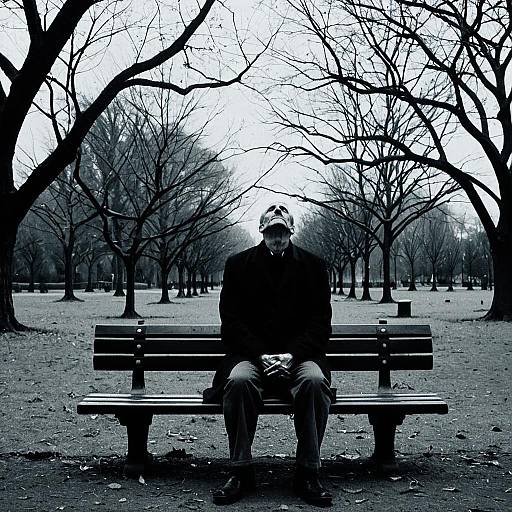 Melancholy Man Sitting on Park Bench