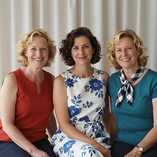 Three Smiling Women in Stylish Outfits