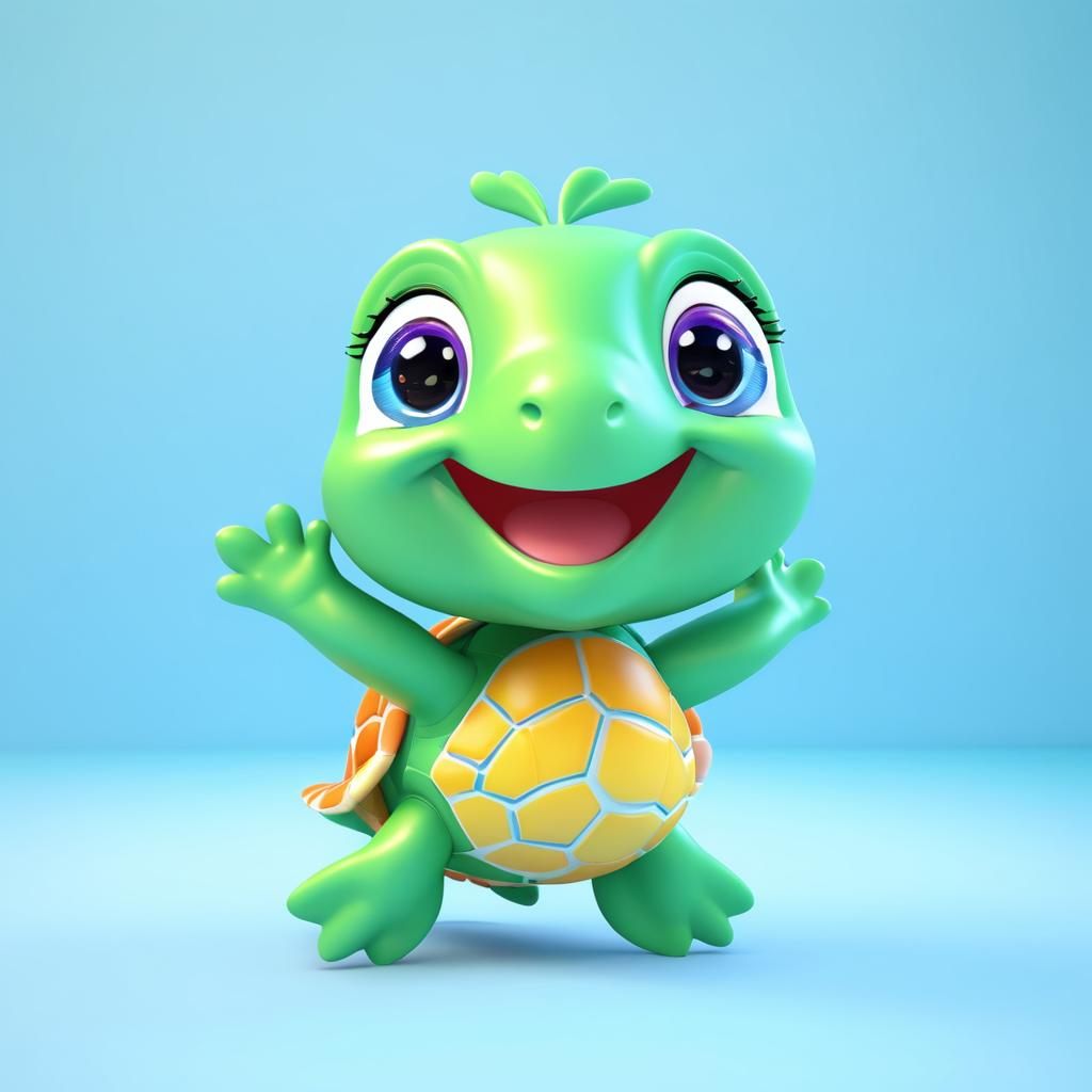 Cheerful 3D Kawaii Sea Turtle Animation