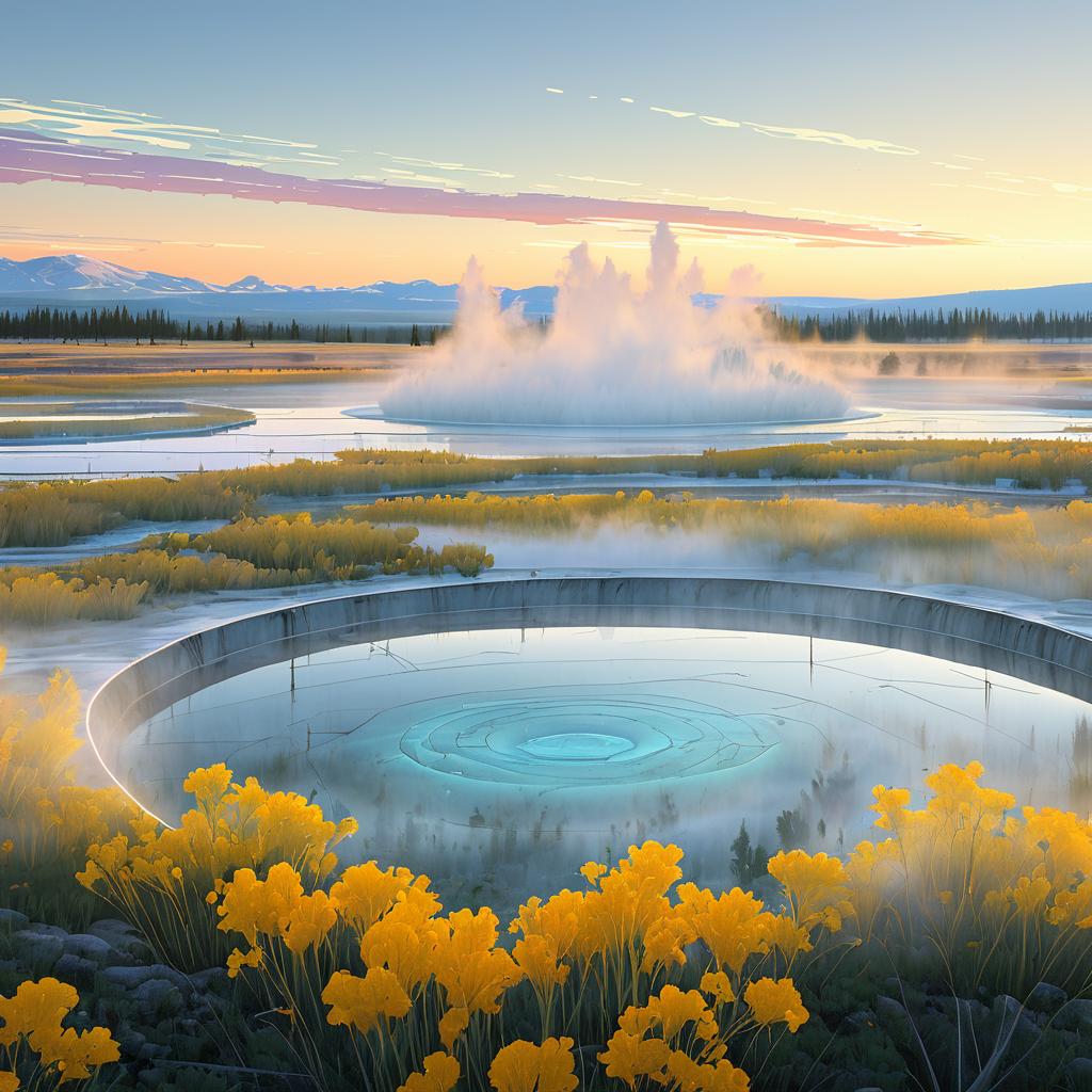 Vibrant Geyser Basin in 3D Wireframe