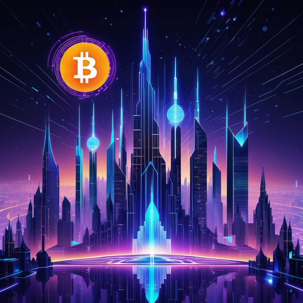 Futuristic Cityscape with Bitcoin Logo