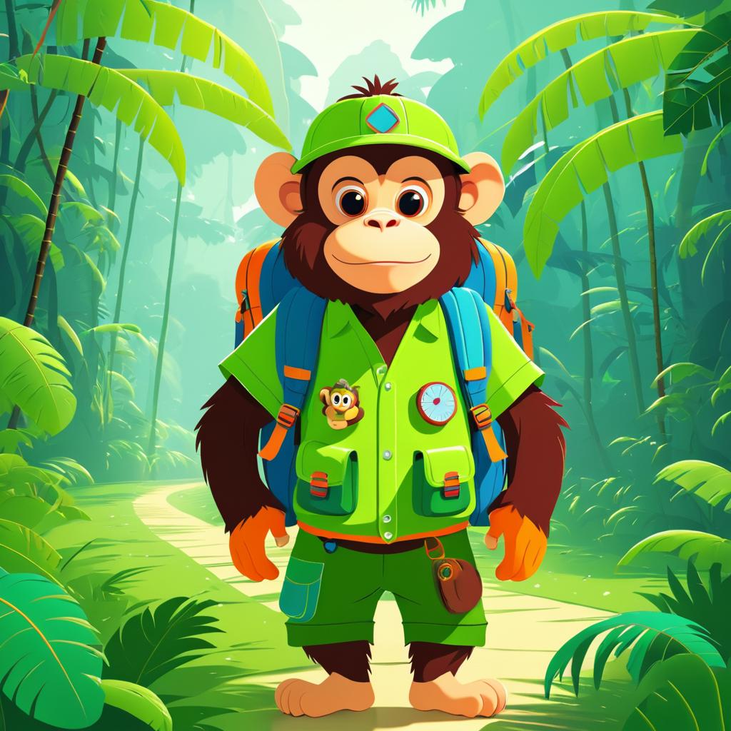 Playful Monkey with Backpack in Jungle