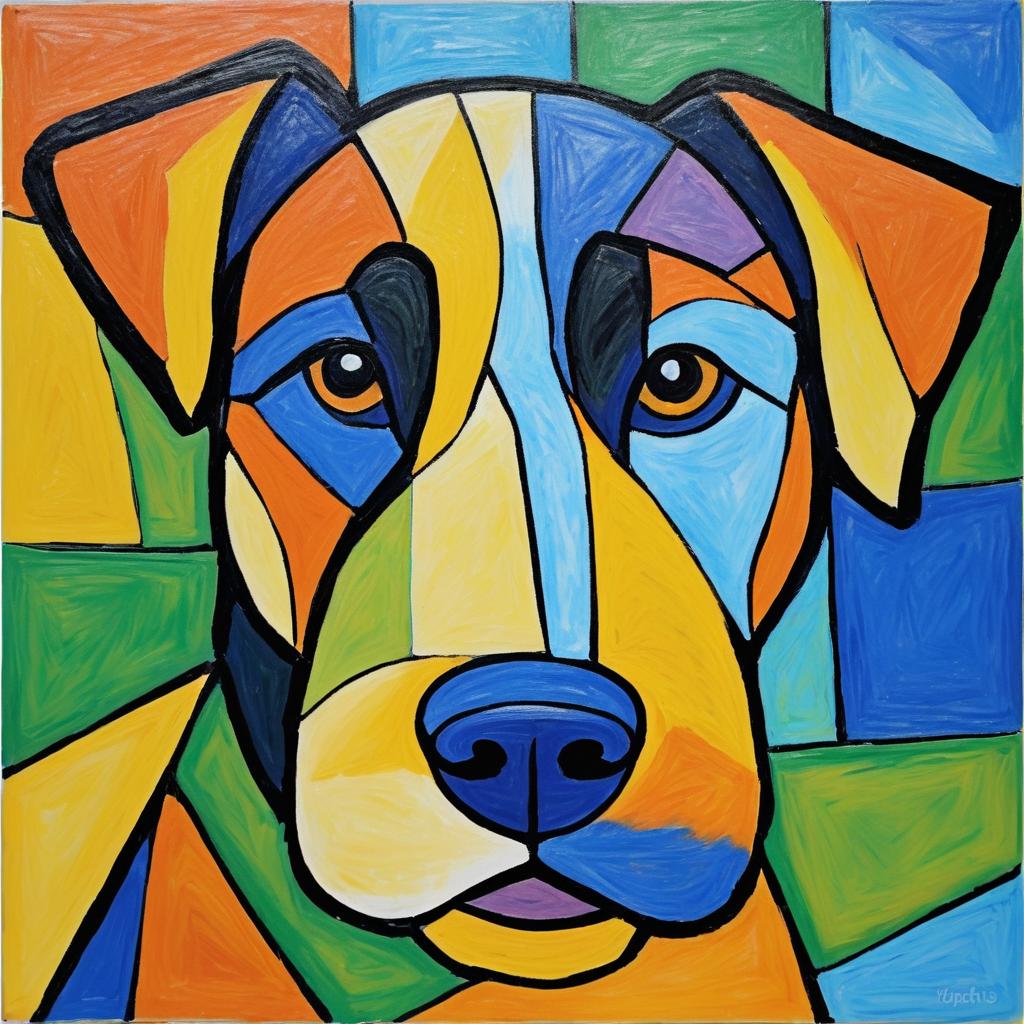 Cubist Dog Portrait in Oil Pastel