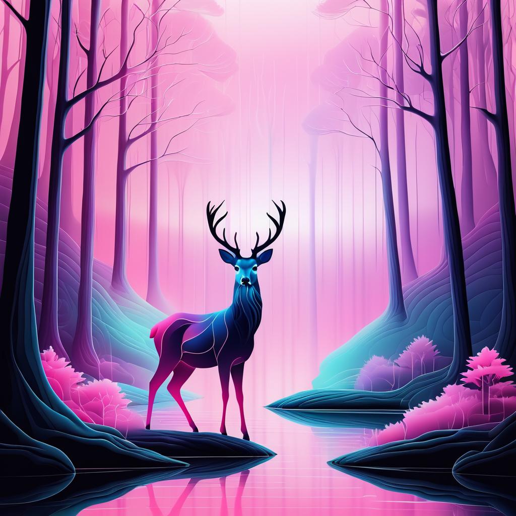 Tranquil Deer in Abstract Forest Art