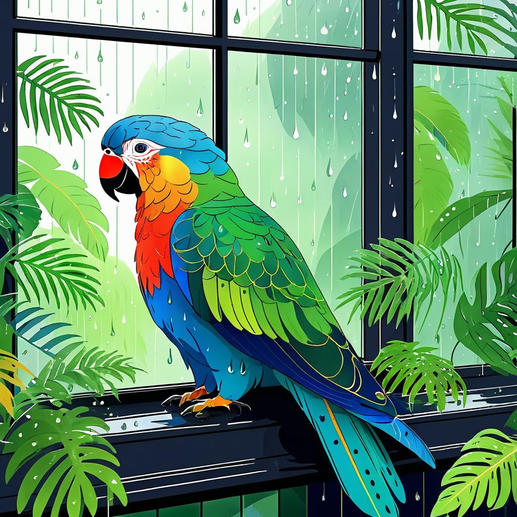 Regal Parrot by Rainy Window