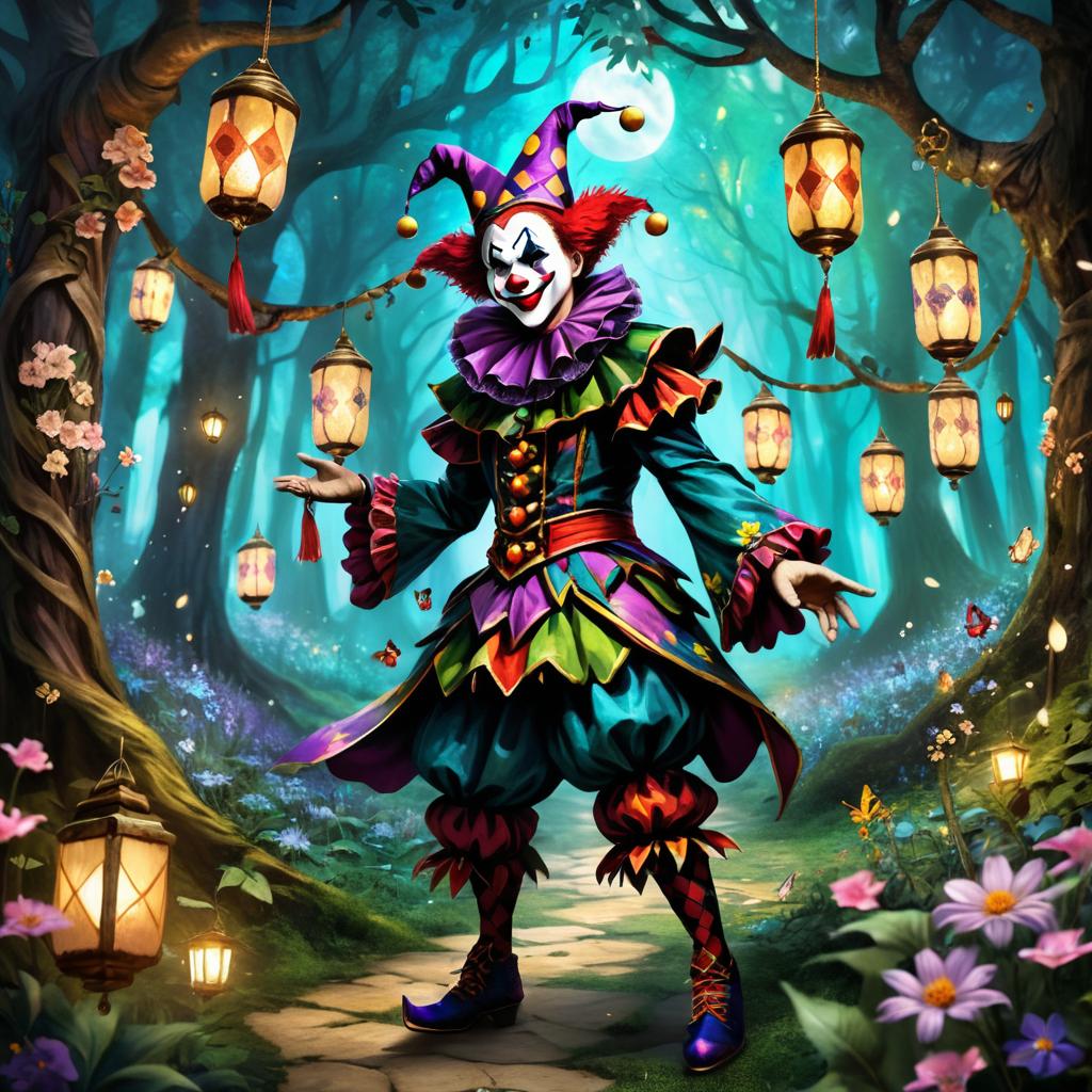 Enchanted Jester in a Twisted Forest