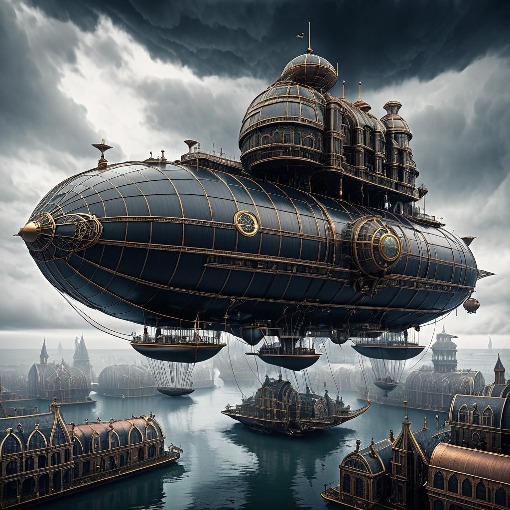 Jules Verne's Airship Over Floating City