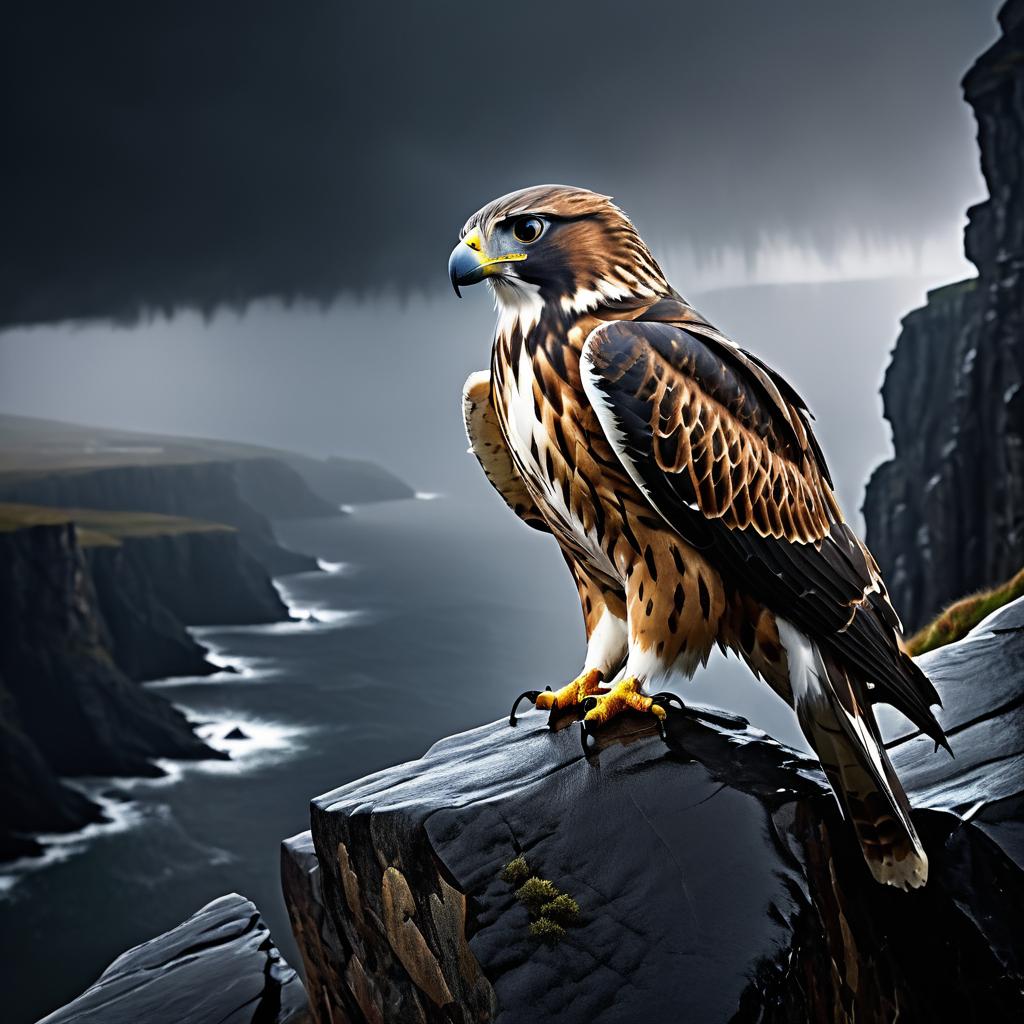 Majestic Falcon on a Stormy Cliffside