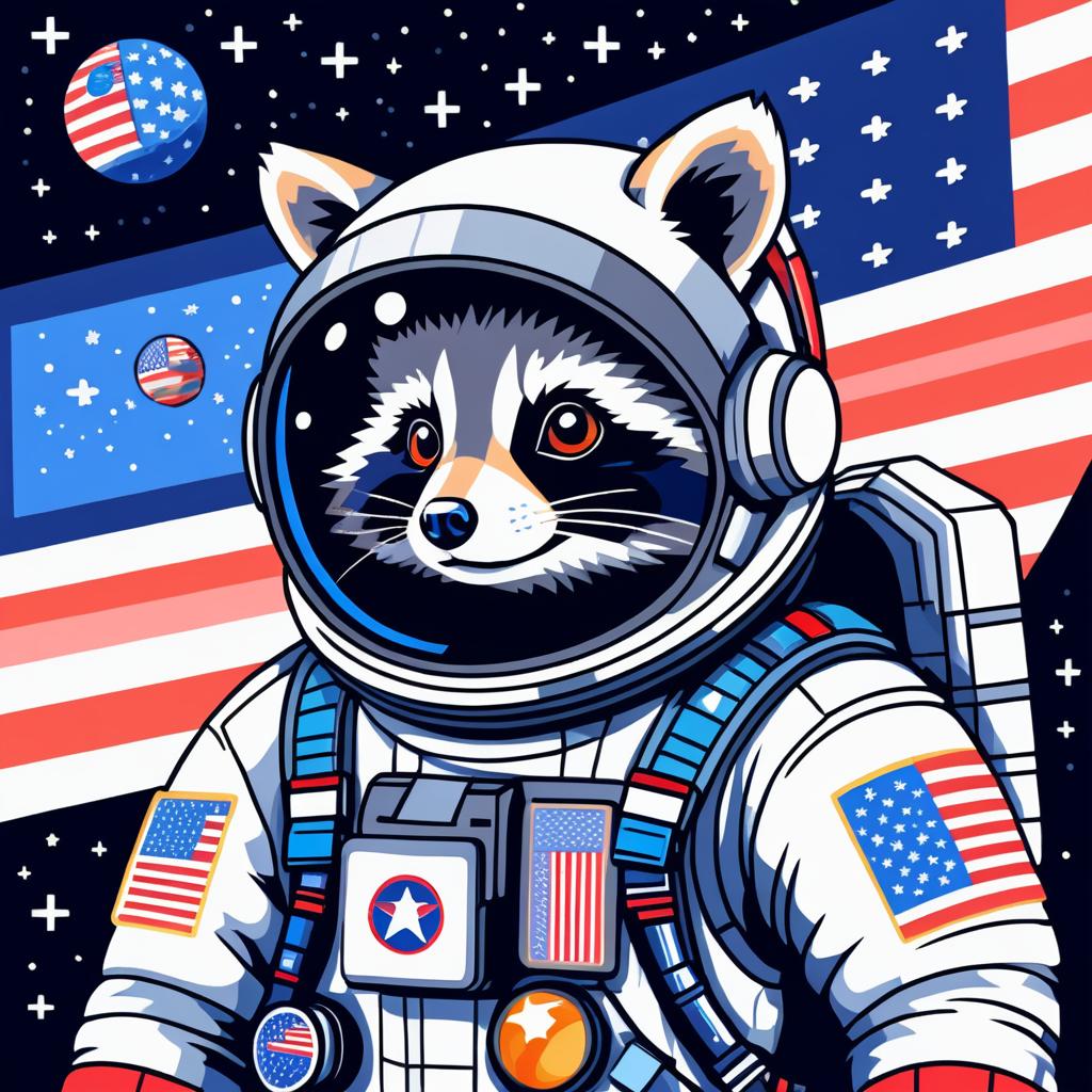 Adventurous Raccoon Astronaut in Pixel Art