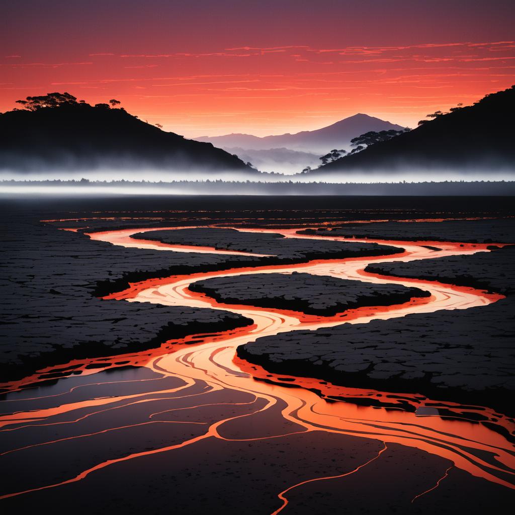 Ethereal Lava Flow Fields at Twilight