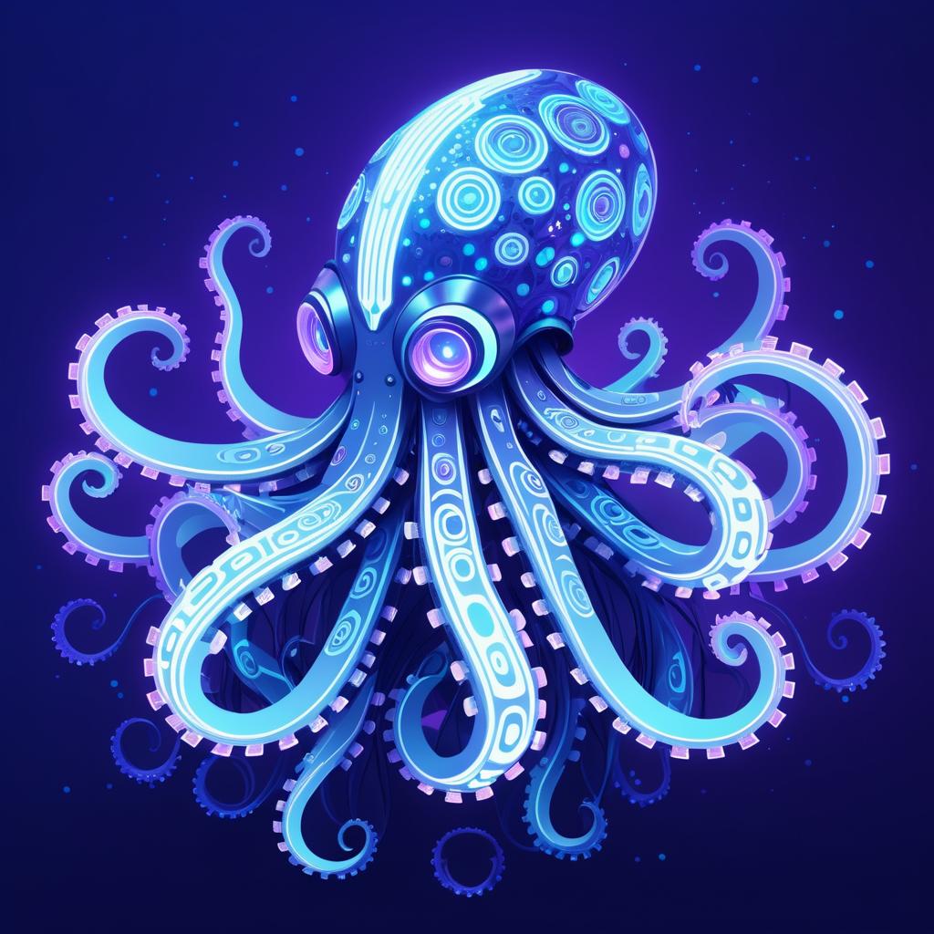 Futuristic Pixel Art Robotic Octopus