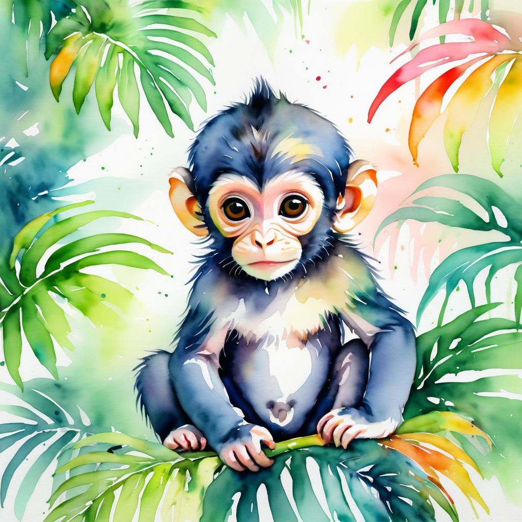 Colorful Watercolor Baby Monkey Artwork