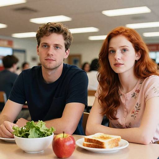 Cafeteria Scene with Couple Dining Together