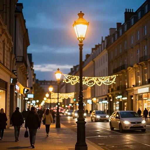 Golden Streetlamp Lighting Urban Scene