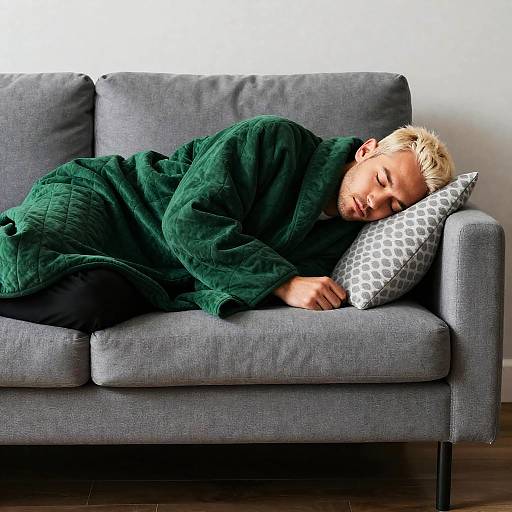 Man Sleeping Cozy on Modern Sofa