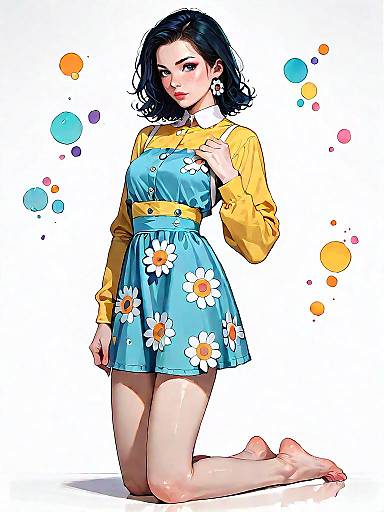 Young Woman in Daisy Print Mini Dress