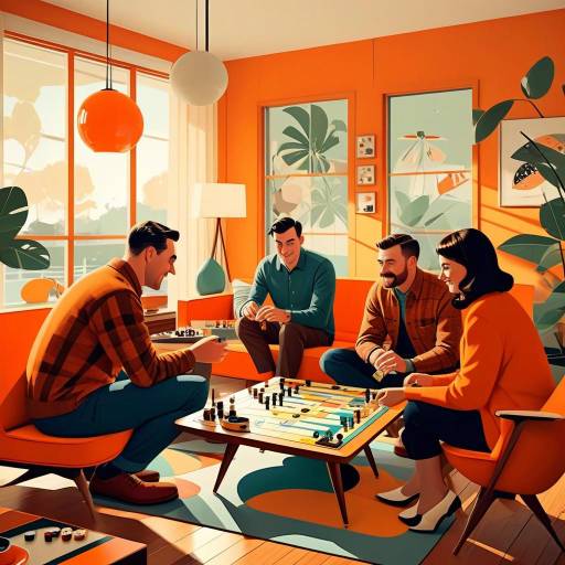 Mid-Century Friends Playing Board Games