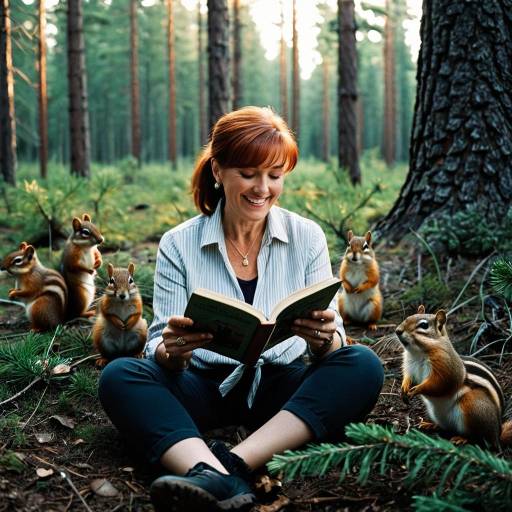 Joyful Woman Reading to Chipmunks