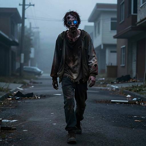 Glowing-Eyed Zombie in Urban Dusk