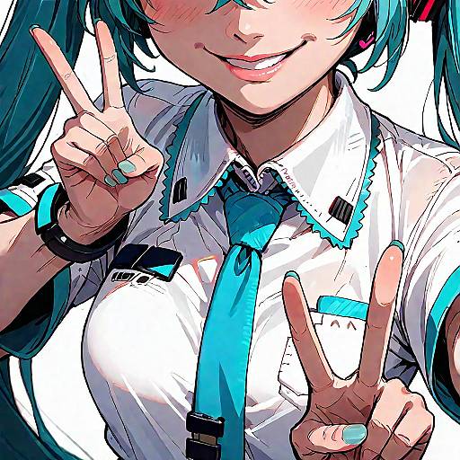 Anime Style Girl Showing Peace Signs