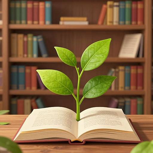 Whimsical Book with Blooming Leaves
