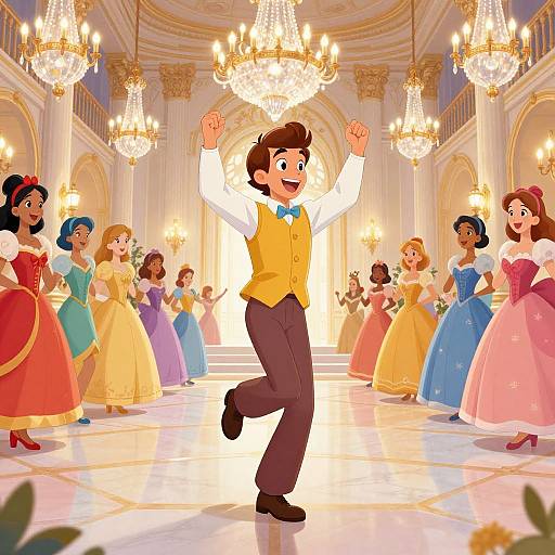 Cheerful Disney Prince Dancing at Ball