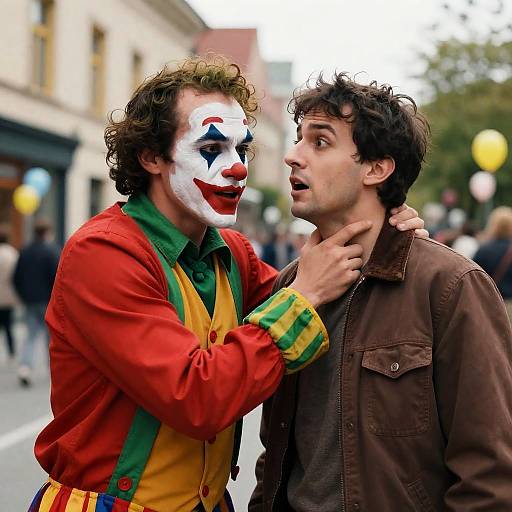 Intense Clown Confronts Shocked Man
