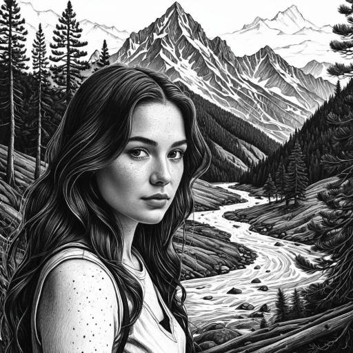 Surreal Woman in Intricate Landscape Sketch