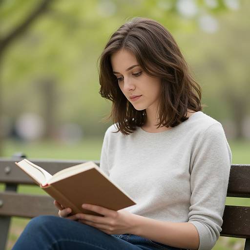 Woman Reading on Park Bench