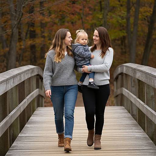 Family Walk on Autumn Bridge