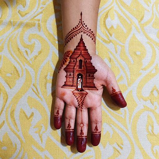 Intricate Henna Hand with Temple Design