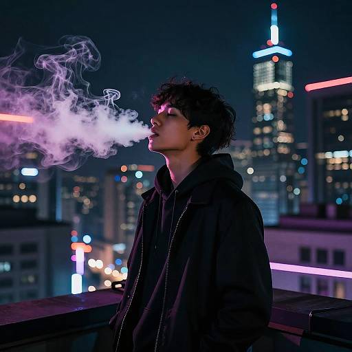 Neon Vapor Waves on City Rooftop