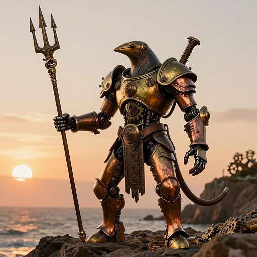 Steampunk Triton with Mechanical Trident
