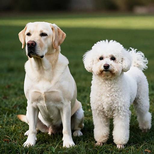 Two Dogs on Green Grass in Sunlight