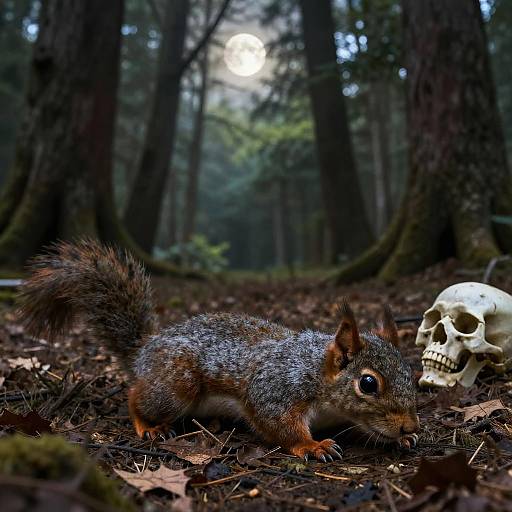 Eerie Dead Squirrel in Mystical Forest
