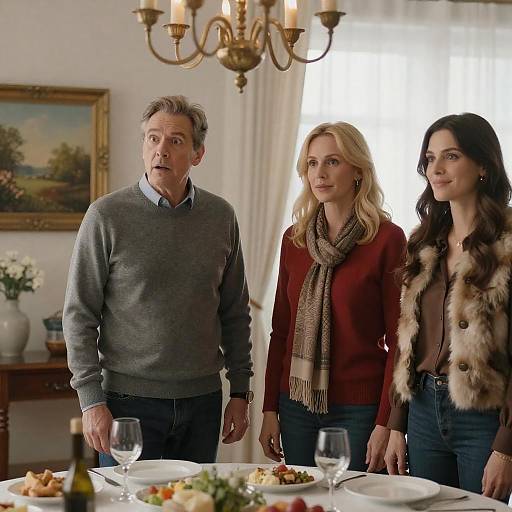 Surprised Reactions in a Cozy Dining Room