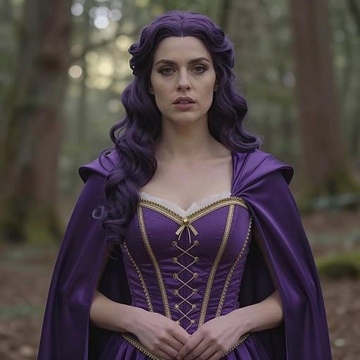Elegant Woman in Purple Fantasy Cape
