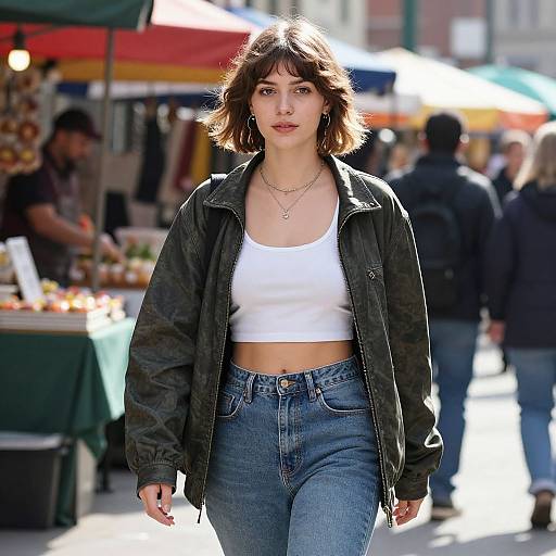 Stylish Woman with Undercut in Market