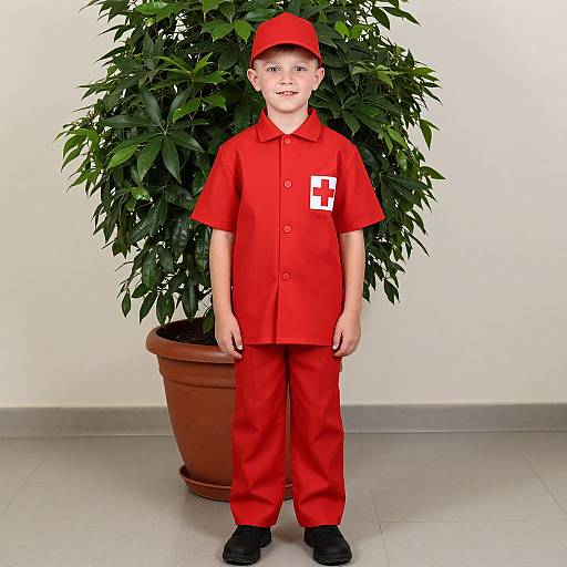 Boy in Red Cross Medical Uniform