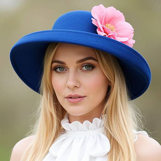 Blonde Woman with Blue Floral Hat