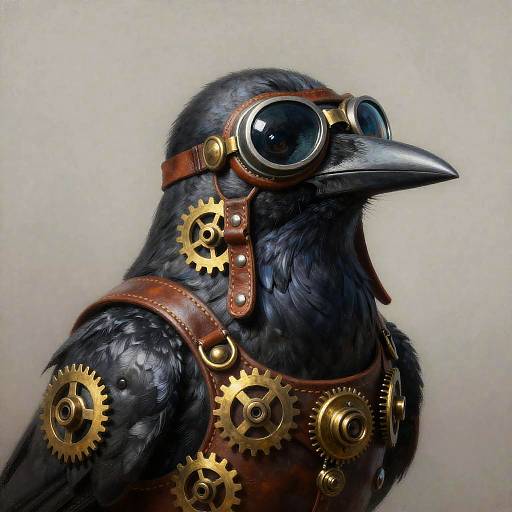 Steampunk Crow with Brass Gears and Leather Goggles