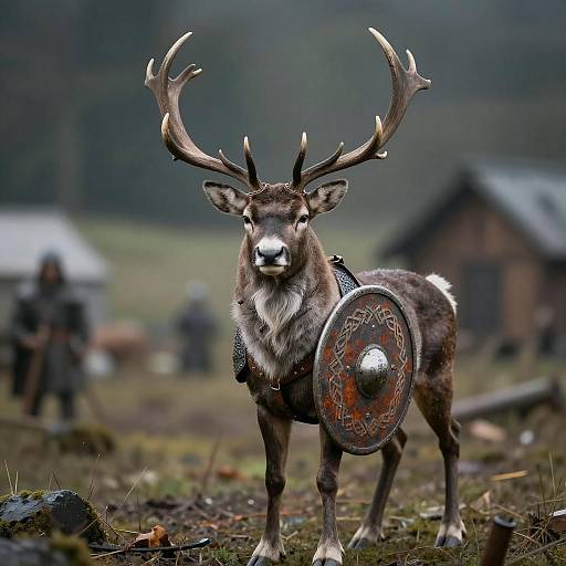 Antlered Viking Warrior Stag with Shield