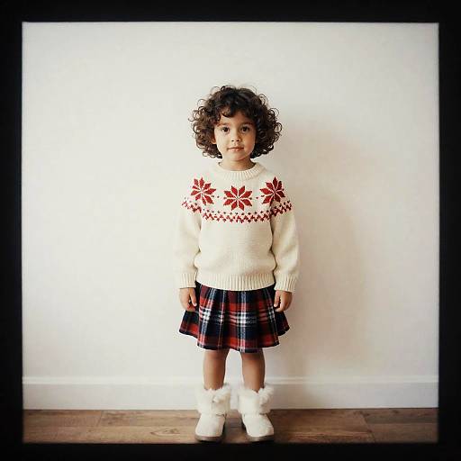 Curly Bob Child in Christmas Outfit