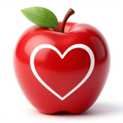 Shiny Red Apple with Heart Outline
