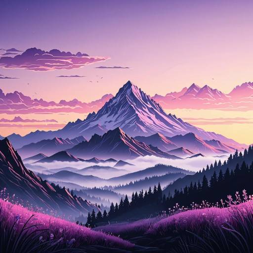 Surreal Pastel Misty Mountain Landscape