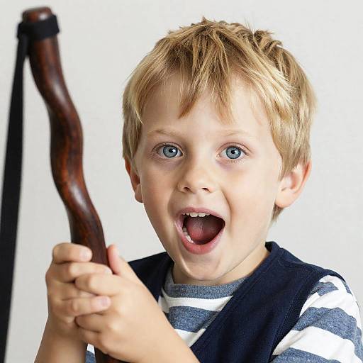 Excited Blonde Boy with Unique Object