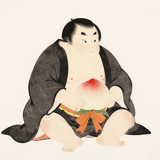 Momotaro in Traditional Japanese Watercolor